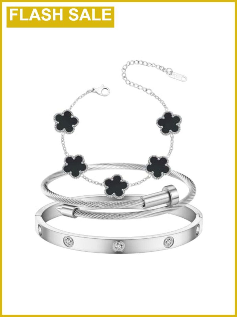 18K Gold Plated Love Friendship Bracelet Cubic Zirconia Cuff Bangle Jewelry Set